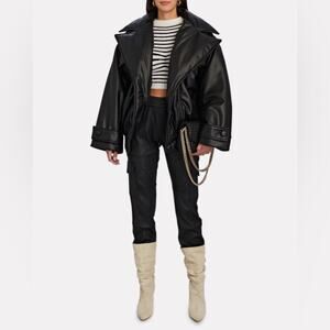 Ronny Kobo Oversized Coat Vegan Leather Puffer Black Small‎